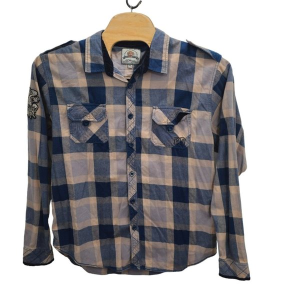 Ed Hardy Shirt Men's Button-Up Long Sleeve Embroidered Flying Eagle 2XL Y2K VTG - Picture 1 of 9